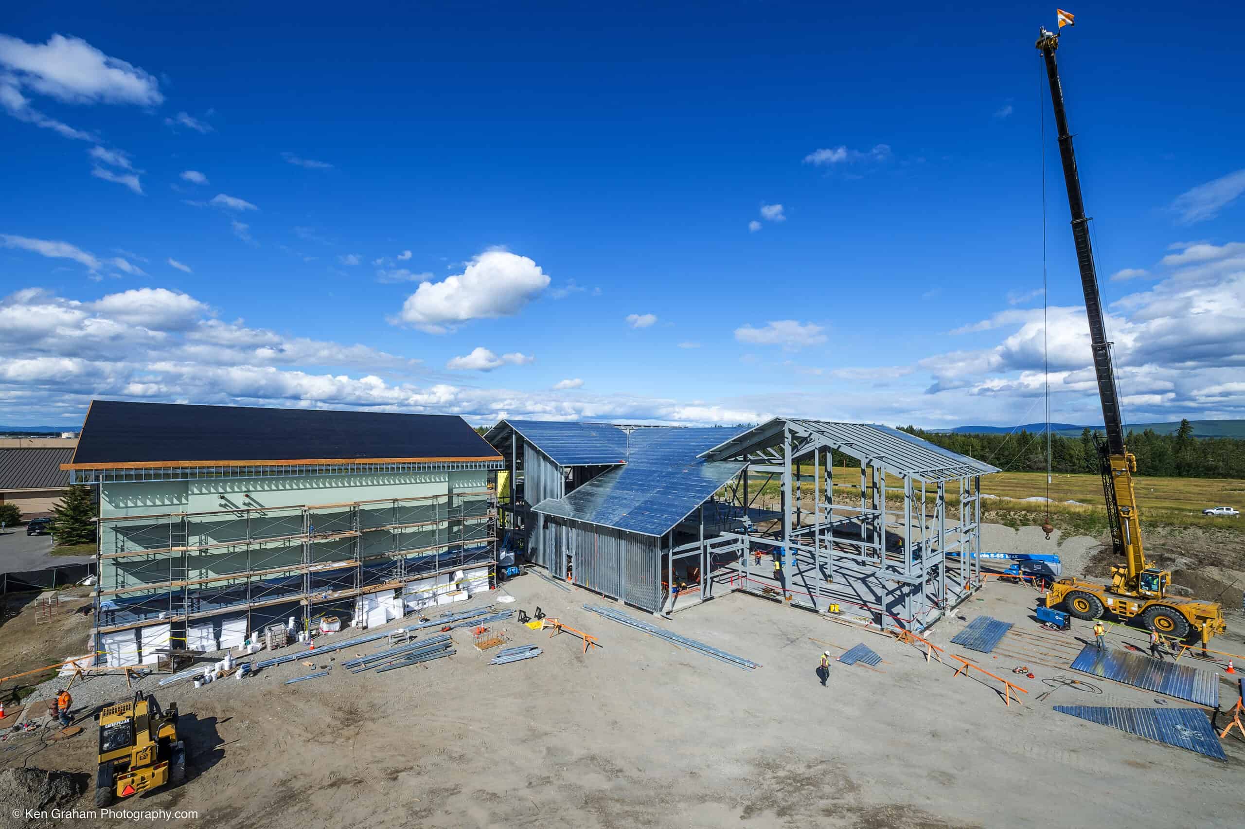 Aerial shot of a building construction site